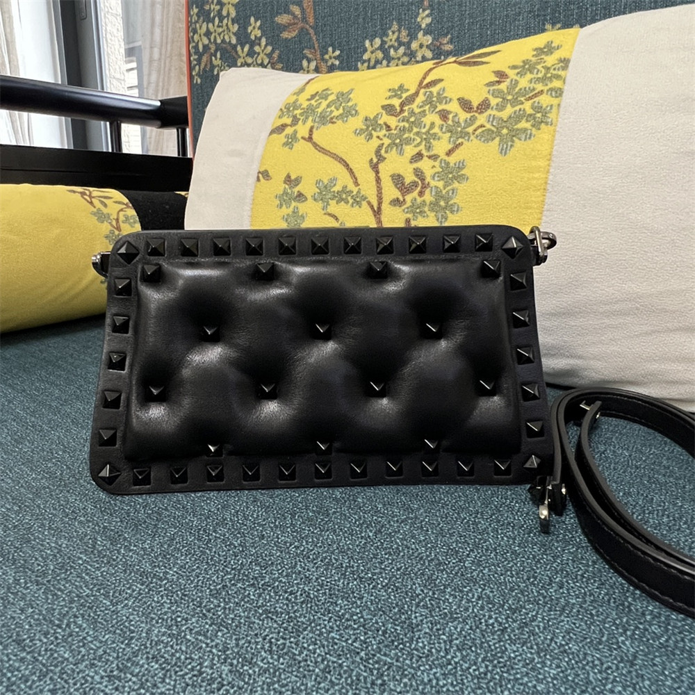VALENTINO GARAVANI SMALL ROCKSTUD PADDED NAPPA HANDBAG BLACK