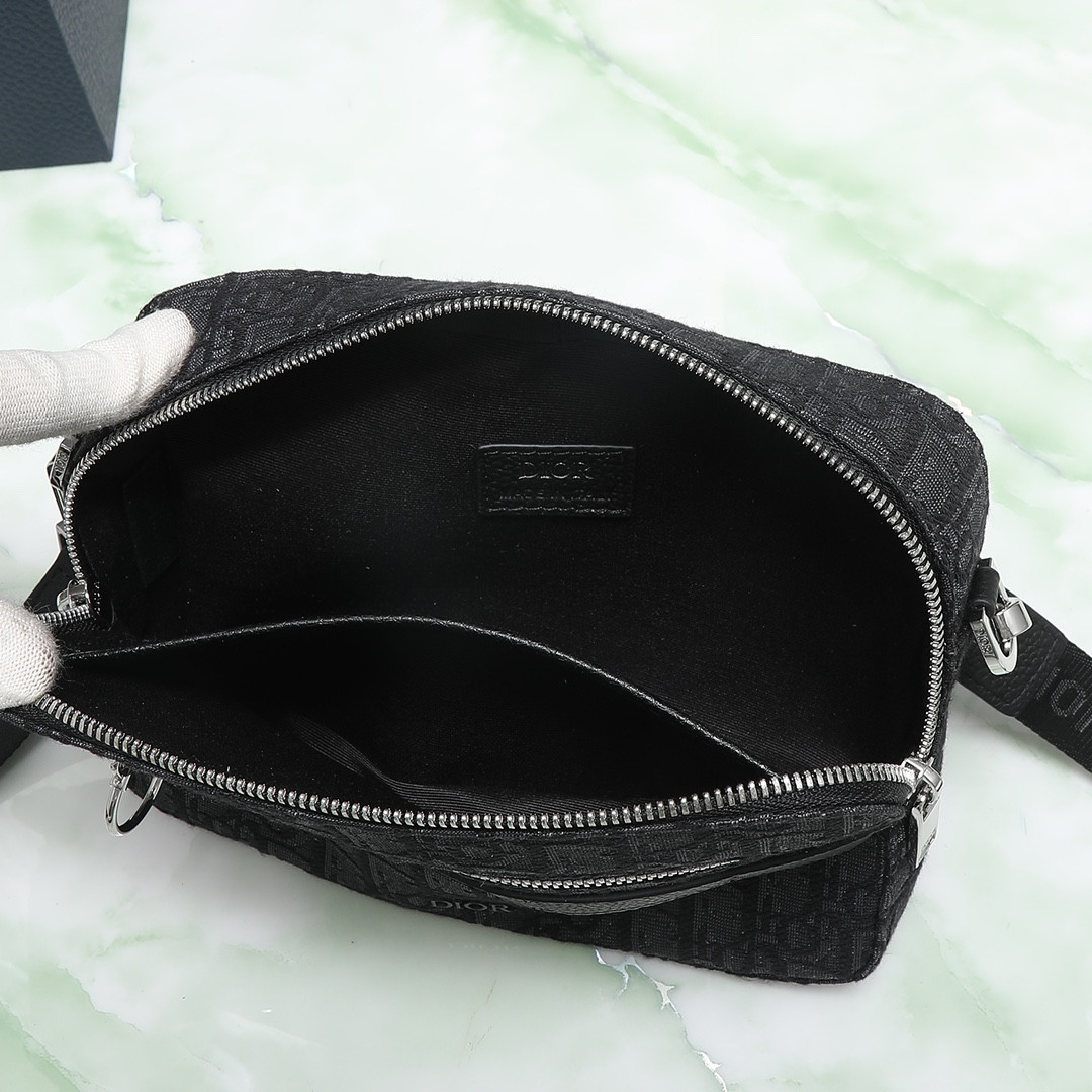 D*or safari bag with strap black D*or oblique jacquard 8.5 x 6 x 2.5 inches