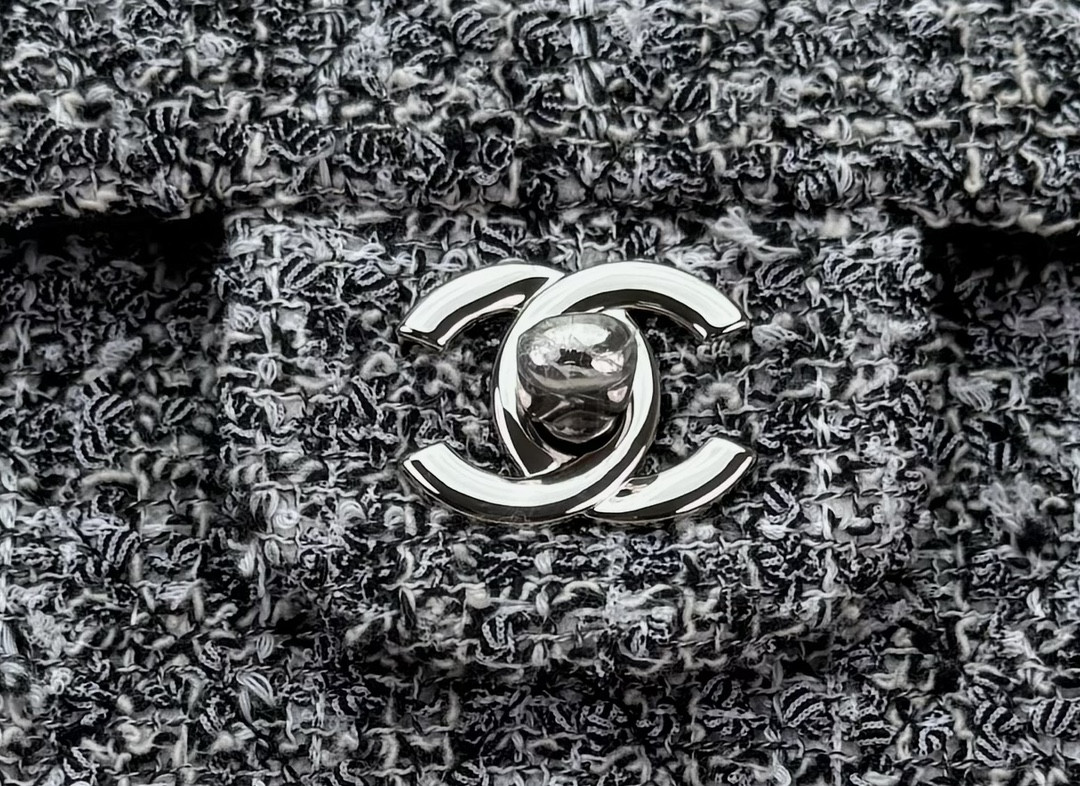 Ch*el classic 11.12 handbag tweed & silver-tone metal 6 × 9.9 × 2.5 in